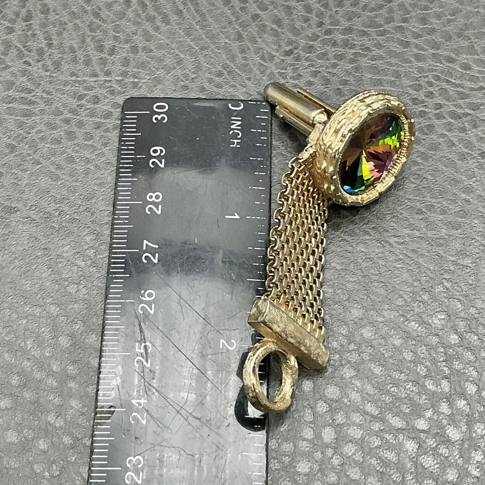 Vintage Dante Cufflinks Mens Gold Tone Mesh Multicolor Glass Round Retro Jewelry